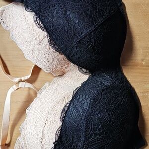 Pair of Lively Lace Bras, nude and black, 34DDD / 34F.
